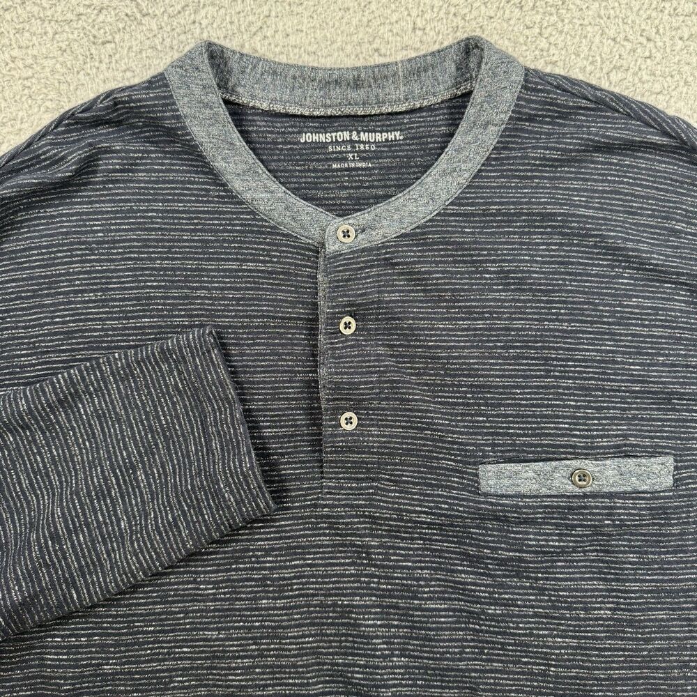 Johnston & Murphy Shirt Mens XL Blue Long Sleeve Henley Casual Preppy Cotton